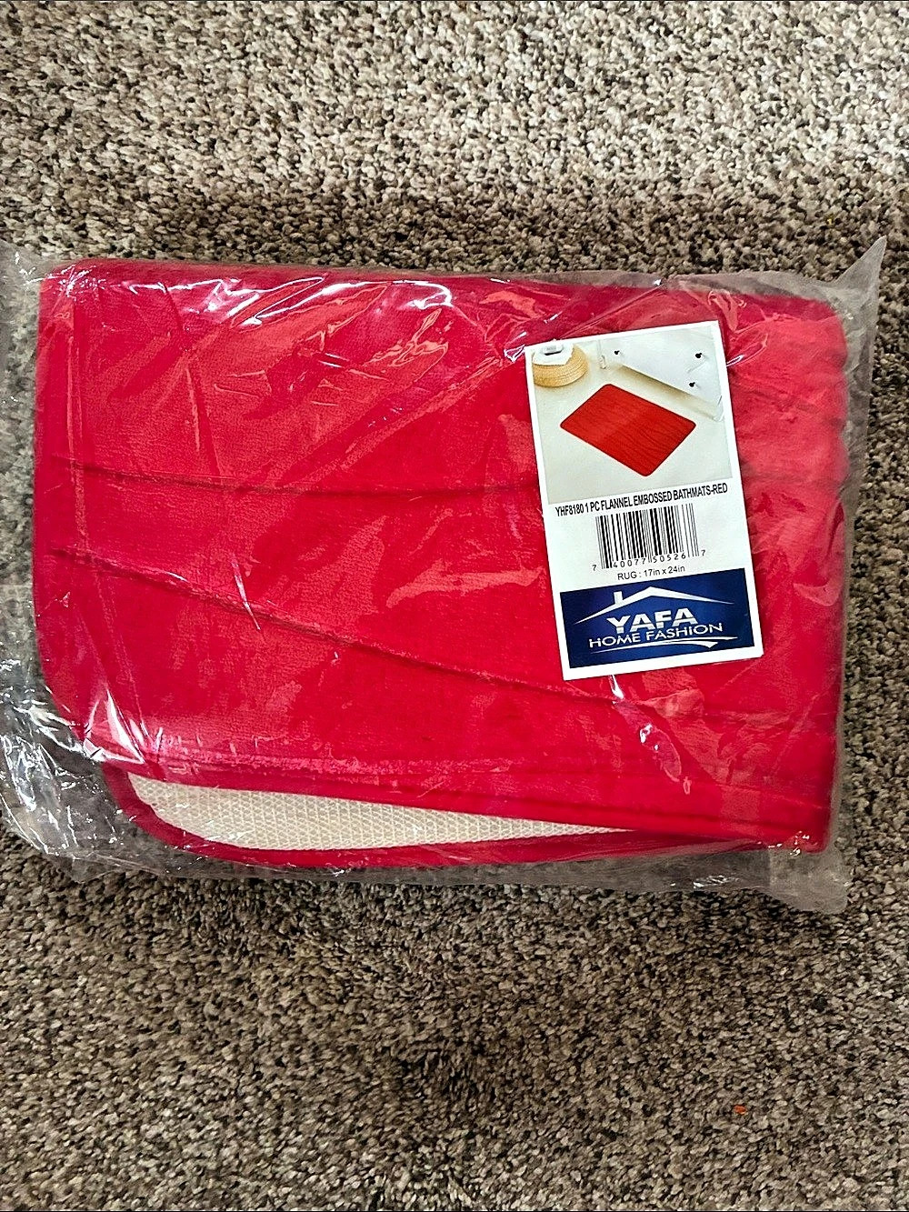 Yafa Home Fashion Flannel Embossed Bathmat Red Bath Mat